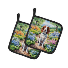 Load image into Gallery viewer, Welsh Springer Spaniel Spring Path Pot Holders - Set of 2 Decorative Kitchen Helpers | Made in the USA