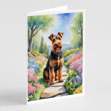 Load image into Gallery viewer, Welsh Terrier Spring Path Greeting Cards - Blank Note Cards – 8-Pack of Artist-Designed Cards with Envelopes