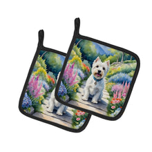 Load image into Gallery viewer, Westie Spring Path Pot Holders - Set of 2 Decorative Kitchen Helpers | Made in the USA