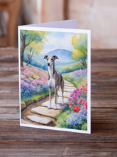 Load image into Gallery viewer, Whippet Spring Path Greeting Cards - Blank Note Cards – 8-Pack of Artist-Designed Cards with Envelopes