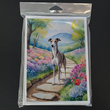 Load image into Gallery viewer, Whippet Spring Path Greeting Cards - Blank Note Cards – 8-Pack of Artist-Designed Cards with Envelopes