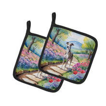 Load image into Gallery viewer, Whippet Spring Path Pot Holders - Set of 2 Decorative Kitchen Helpers | Made in the USA