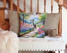 Load image into Gallery viewer, Whippet Spring Path Throw Pillow - 14x14 Decorative Pillow – Art for Your Home &amp; Patio