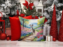 Load image into Gallery viewer, Whippet Spring Path Throw Pillow - 14x14 Decorative Pillow – Art for Your Home &amp; Patio