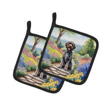 Load image into Gallery viewer, Wirehaired Pointing Griffon Spring Path Pot Holders - Set of 2 Decorative Kitchen Helpers | Made in the USA