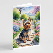 Load image into Gallery viewer, Yorkshire Terrier Spring Path Greeting Cards - Blank Note Cards – 8-Pack of Artist-Designed Cards with Envelopes