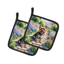 Load image into Gallery viewer, Yorkshire Terrier Spring Path Pot Holders - Set of 2 Decorative Kitchen Helpers | Made in the USA