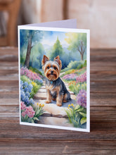 Load image into Gallery viewer, Yorkshire Terrier Spring Path Greeting Cards - Blank Note Cards – 8-Pack of Artist-Designed Cards with Envelopes