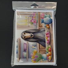 Load image into Gallery viewer, Decorating Easter Afghan Hound Greeting Cards - Blank Note Cards – 8-Pack of Artist-Designed Cards with Envelopes