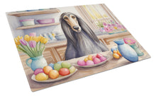Load image into Gallery viewer, Decorating Easter Afghan Hound Glass Cutting Boards – Durable, Decorative Kitchen Art