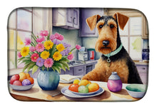Load image into Gallery viewer, Decorating Easter Airedale Terrier Dish Drying Mat
