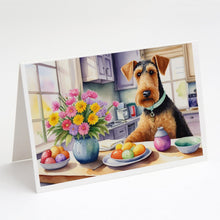 Load image into Gallery viewer, Decorating Easter Airedale Terrier Greeting Cards - Blank Note Cards – 8-Pack of Artist-Designed Cards with Envelopes