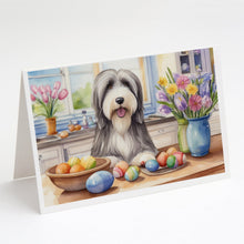 Load image into Gallery viewer, Decorating Easter Bearded Collie Greeting Cards - Blank Note Cards – 8-Pack of Artist-Designed Cards with Envelopes