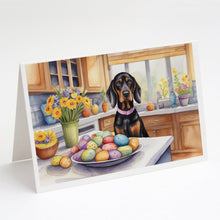 Load image into Gallery viewer, Decorating Easter Black and Tan Coonhound Greeting Cards - Blank Note Cards – 8-Pack of Artist-Designed Cards with Envelopes