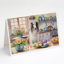 Load image into Gallery viewer, Decorating Easter Borzoi Greeting Cards - Blank Note Cards – 8-Pack of Artist-Designed Cards with Envelopes