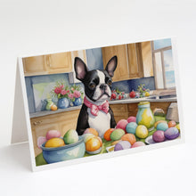 Load image into Gallery viewer, Decorating Easter Boston Terrier Greeting Cards - Blank Note Cards – 8-Pack of Artist-Designed Cards with Envelopes