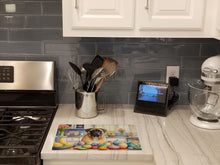 Load image into Gallery viewer, Decorating Easter Bullmastiff Glass Cutting Boards – Durable, Decorative Kitchen Art