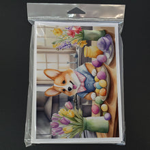 Load image into Gallery viewer, Decorating Easter Corgi Greeting Cards - Blank Note Cards – 8-Pack of Artist-Designed Cards with Envelopes