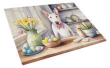 Load image into Gallery viewer, Decorating Easter English Bull Terrier Glass Cutting Boards – Durable, Decorative Kitchen Art