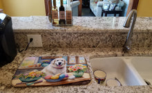 Load image into Gallery viewer, Decorating Easter Great Pyrenees Dish Drying Mat
