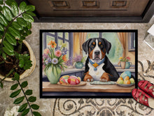 Load image into Gallery viewer, Decorating Easter Greater Swiss Mountain Dog Doormat