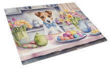 Load image into Gallery viewer, Decorating Easter Jack Russell Terrier Glass Cutting Boards – Durable, Decorative Kitchen Art