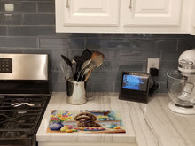 Load image into Gallery viewer, Decorating Easter Labradoodle Glass Cutting Boards – Durable, Decorative Kitchen Art