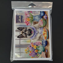 Load image into Gallery viewer, Decorating Easter Norwegian Elkhound Greeting Cards - Blank Note Cards – 8-Pack of Artist-Designed Cards with Envelopes