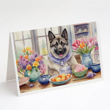 Load image into Gallery viewer, Decorating Easter Norwegian Elkhound Greeting Cards - Blank Note Cards – 8-Pack of Artist-Designed Cards with Envelopes