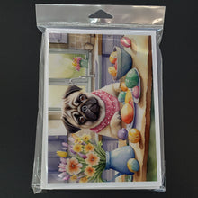 Load image into Gallery viewer, Decorating Easter Pug Greeting Cards - Blank Note Cards – 8-Pack of Artist-Designed Cards with Envelopes