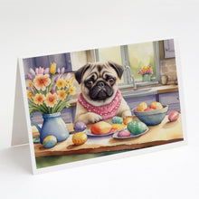 Load image into Gallery viewer, Decorating Easter Pug Greeting Cards - Blank Note Cards – 8-Pack of Artist-Designed Cards with Envelopes