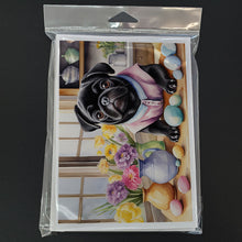 Load image into Gallery viewer, Decorating Easter Pug Greeting Cards - Blank Note Cards – 8-Pack of Artist-Designed Cards with Envelopes