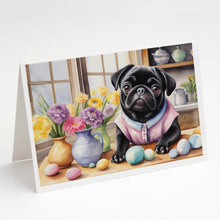 Load image into Gallery viewer, Decorating Easter Pug Greeting Cards - Blank Note Cards – 8-Pack of Artist-Designed Cards with Envelopes