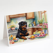 Load image into Gallery viewer, Decorating Easter Rottweiler Greeting Cards - Blank Note Cards – 8-Pack of Artist-Designed Cards with Envelopes