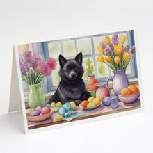 Load image into Gallery viewer, Decorating Easter Schipperke Greeting Cards - Blank Note Cards – 8-Pack of Artist-Designed Cards with Envelopes