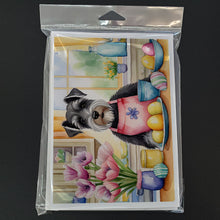 Load image into Gallery viewer, Decorating Easter Schnauzer Greeting Cards - Blank Note Cards – 8-Pack of Artist-Designed Cards with Envelopes