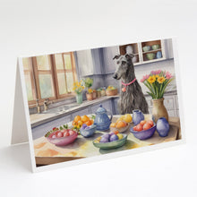 Load image into Gallery viewer, Decorating Easter Scottish Deerhound Greeting Cards - Blank Note Cards – 8-Pack of Artist-Designed Cards with Envelopes