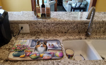 Load image into Gallery viewer, Decorating Easter Sheltie Dish Drying Mat
