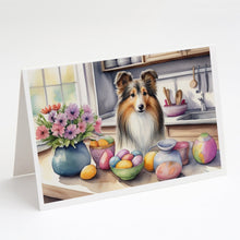 Load image into Gallery viewer, Decorating Easter Sheltie Greeting Cards - Blank Note Cards – 8-Pack of Artist-Designed Cards with Envelopes