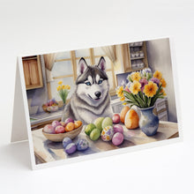 Load image into Gallery viewer, Decorating Easter Siberian Husky Greeting Cards - Blank Note Cards – 8-Pack of Artist-Designed Cards with Envelopes