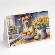 Load image into Gallery viewer, Decorating Easter Staffordshire Bull Terrier Greeting Cards - Blank Note Cards – 8-Pack of Artist-Designed Cards with Envelopes