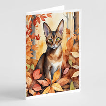 Load image into Gallery viewer, Abyssinian Cat in Fall Leaves Greeting Cards - Blank Note Cards – 8-Pack of Artist-Designed Cards with Envelopes
