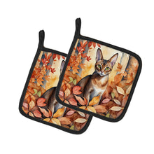 Load image into Gallery viewer, Abyssinian Cat in Fall Leaves Pot Holders - Set of 2 Decorative Kitchen Helpers | Made in the USA