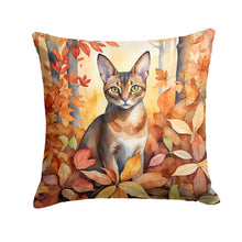Load image into Gallery viewer, Abyssinian Cat in Fall Leaves Throw Pillow - 14x14 Decorative Pillow – Art for Your Home &amp; Patio