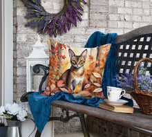 Load image into Gallery viewer, Abyssinian Cat in Fall Leaves Throw Pillow