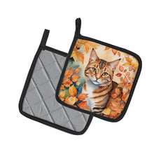 Load image into Gallery viewer, Aegean Cat in Fall Leaves Pot Holders - Set of 2 Decorative Kitchen Helpers | Made in the USA