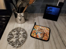 Load image into Gallery viewer, Aegean Cat in Fall Leaves Pot Holders - Set of 2 Decorative Kitchen Helpers | Made in the USA