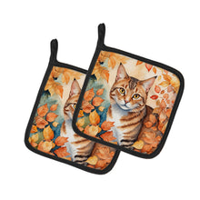 Load image into Gallery viewer, Aegean Cat in Fall Leaves Pot Holders - Set of 2 Decorative Kitchen Helpers | Made in the USA