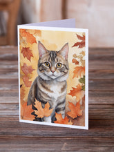 Load image into Gallery viewer, American Bobtail Cat in Fall Leaves Greeting Cards - Blank Note Cards – 8-Pack of Artist-Designed Cards with Envelopes