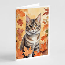 Load image into Gallery viewer, American Bobtail Cat in Fall Leaves Greeting Cards - Blank Note Cards – 8-Pack of Artist-Designed Cards with Envelopes